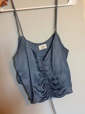 Wilfred Satin Ruched V-Neck Cami in Slate Blue